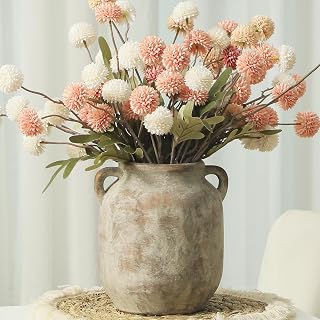 VanseliaHome 7.6 Inch Ceramic Farmhouse Vase with Handle - Rustic Vintage Flower Holder for Kitchen Utensils & Home Decor