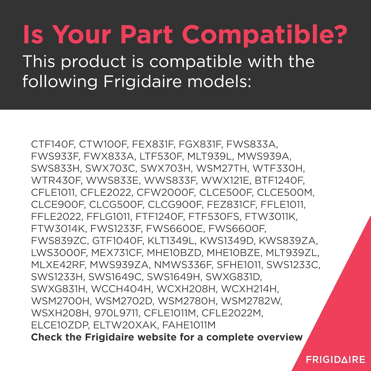 Gràfic que mostra una llista de models de rentadores Frigidaire compatibles