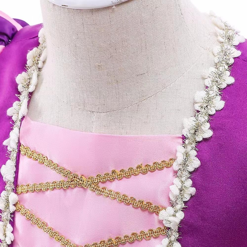 Belle & Moana Costume Rapunzel Bambina, Vestito Carnevale Rapunzel Bambina con Accessori Per Compleanno Partito Cosplay Natale Halloween