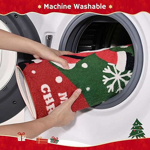 Miniatura 6 de GRANNY SAYS Juego de 3 alfombras de Navidad antideslizantes y lavables, juego de fundas de inodoro de Papá Noel para baño en forma de U,