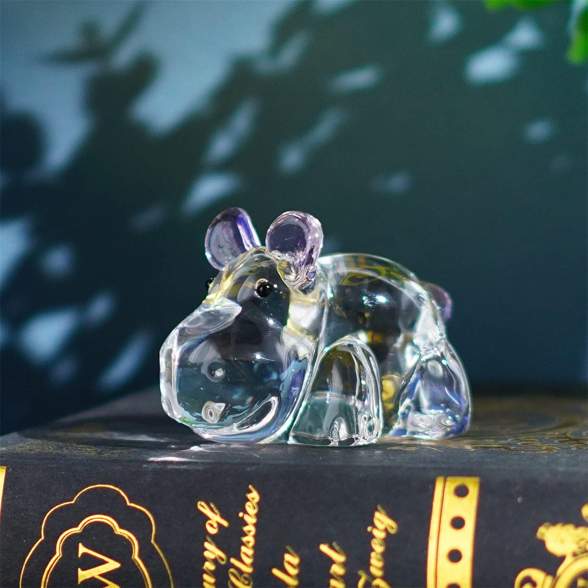 HDCRYSTALGIFTS Figurines hippopotames en cristal de 7,1 cm - Cadeau de collection pour femme - Statue d'hippopotame en verre - Presse-papier - Décoration de table fantaisiste