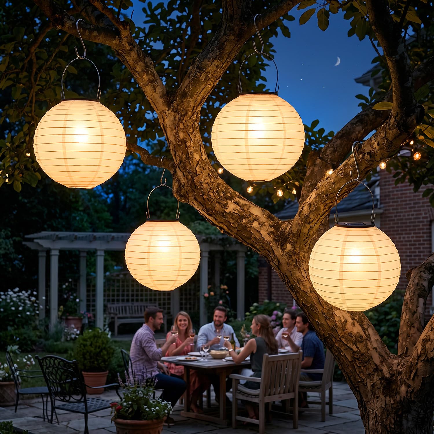 Macchiatto Lampiony solarne LED, do użytku na zewnątrz, odporne na warunki atmosferyczne, 4 sztuki, 20 cm, wodoszczelna, ciepła biel, wisząca latarnia ogrodowa, oświetlenie ogrodu, na taras, wesele