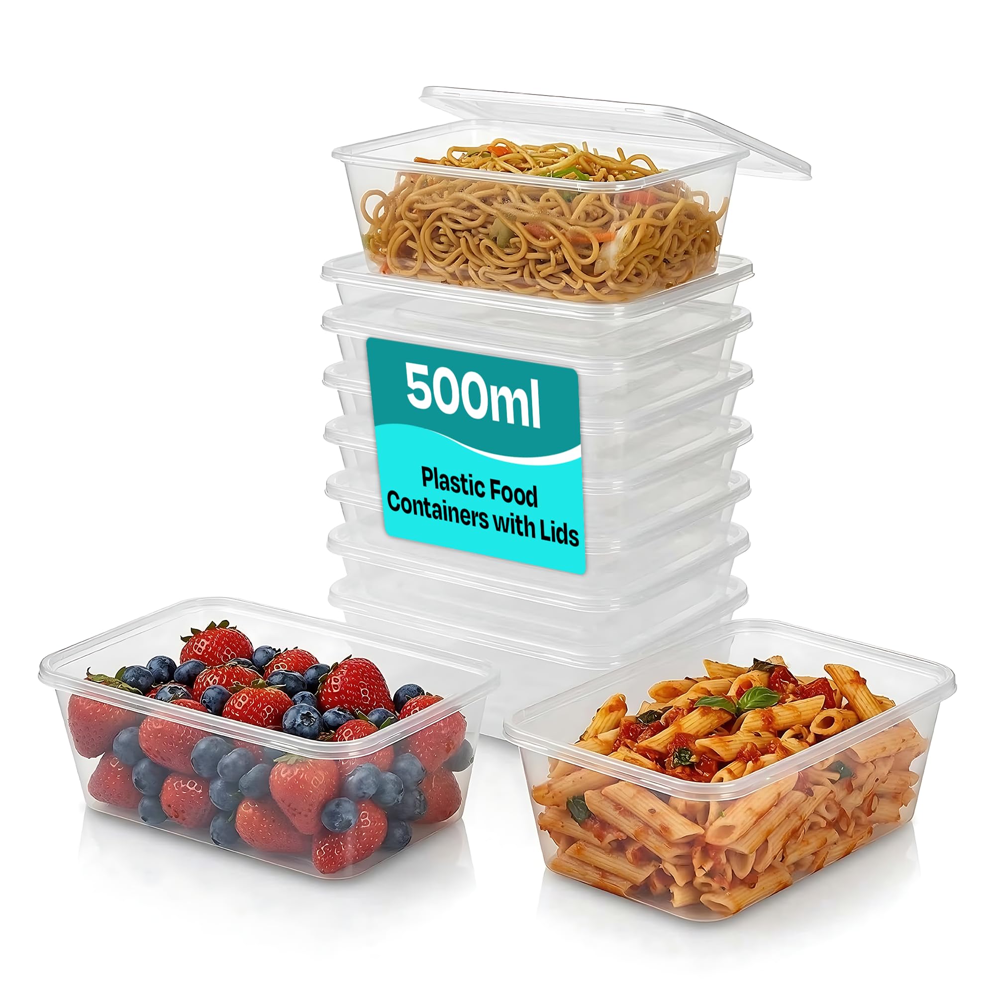 We Can Source It Ltd - Clear 500ml Microwave Takeaway Containers with Snap Lids - Rectangular Plastic Food Storage Boxes - Freezer Safe Catering Meal Prep Tubs for Pasta, Salad & Dessert - Pack of 50