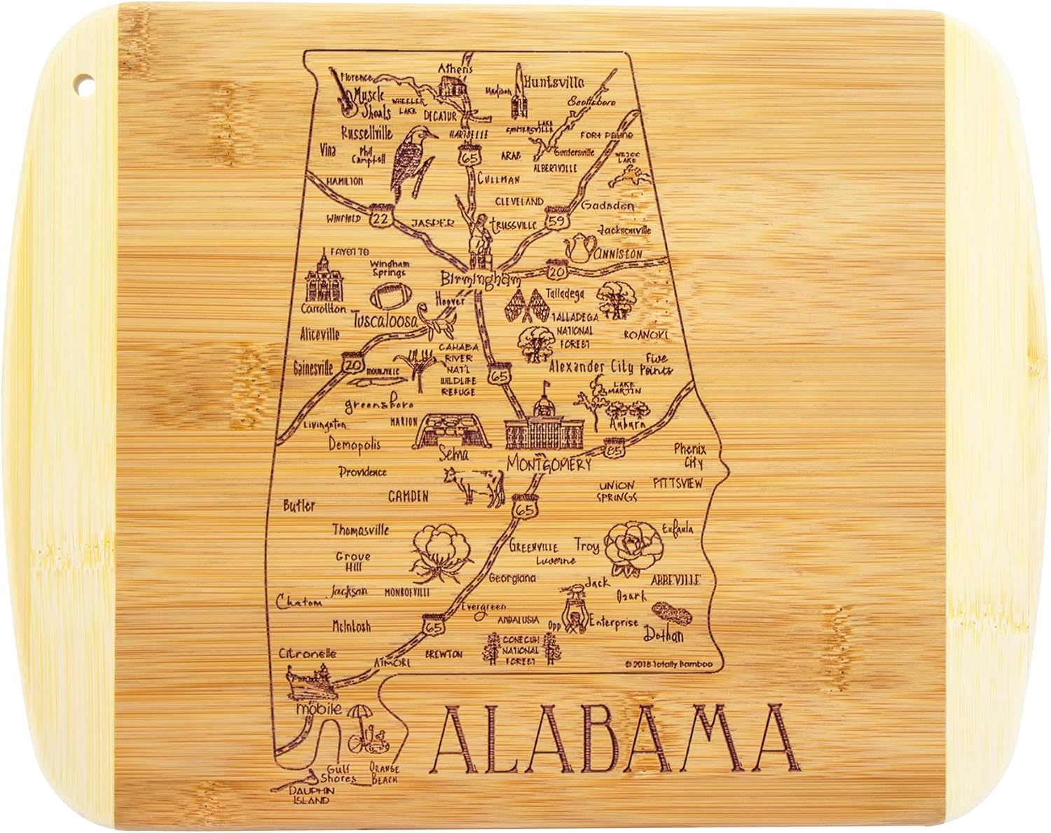 Totally Bamboo A Slice of Life Alabama State Serving and Cutting Board, 11" x 8.75"