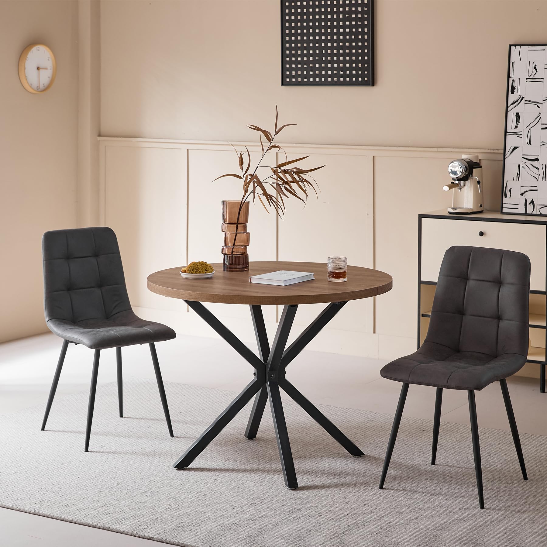 GrandCA HOME Set di 6 Sedie da Pranzo Moderne Sedie da Cucina con Gambe in Metallo, Sedie da Pranzo Imbottite Tessuto Impermeabile Leathaire Technology, Grigio Scuro-KJ