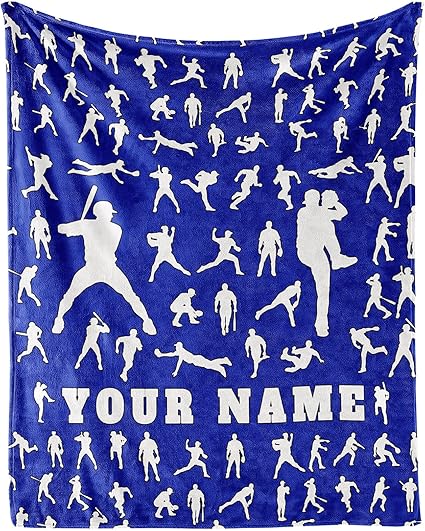 Custom Baseball Throw Blanket for Teen - 50x60 Inches Throw Size - Soft Fluffy Cozy Blankets Gift - Blue Sports Blanket Throws for Living Room Decorative