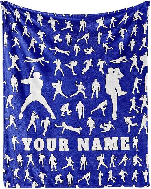 Custom Baseball Throw Blanket for Teen - 50x60 Inches Throw Size - Soft Fluffy Cozy Blankets Gift - Blue Sports Blanket Throws for Living Room Decorative