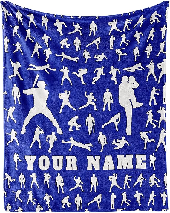 Custom Baseball Throw Blanket for Teen - 50x60 Inches Throw Size - Soft Fluffy Cozy Blankets Gift - Blue Sports Blanket Throws for Living Room Decorative