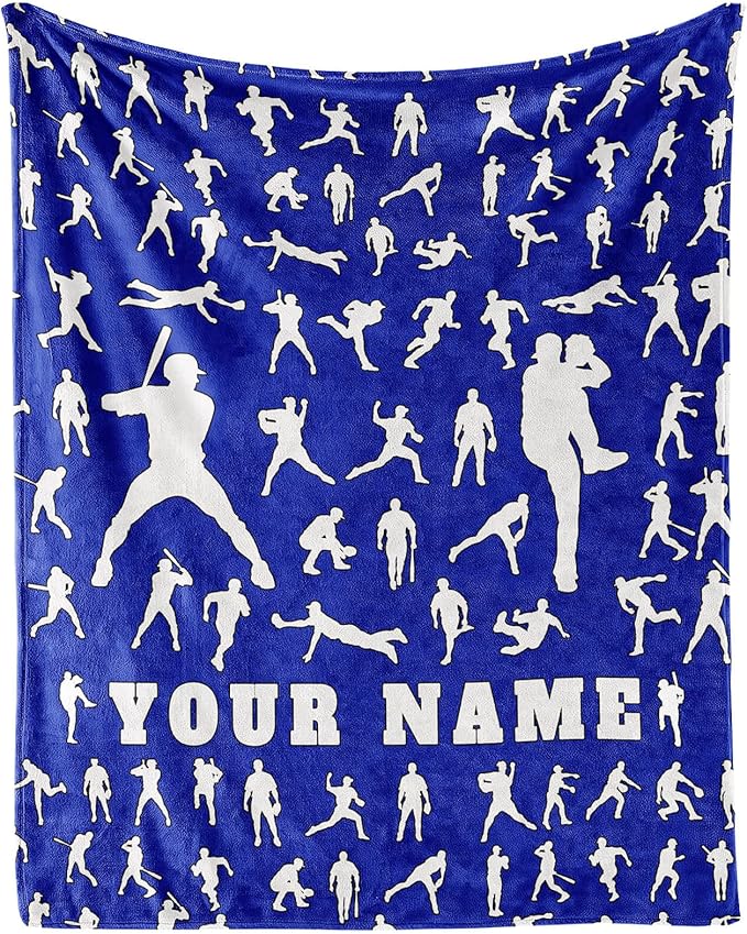 Custom Baseball Throw Blanket for Teen - 50x60 Inches Throw Size - Soft Fluffy Cozy Blankets Gift - Blue Sports Blanket Throws for Living Room Decorative