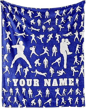 Custom Baseball Throw Blanket for Teen - 50x60 Inches Throw Size - Soft Fluffy Cozy Blankets Gift - Blue Sports Blanket Throws for Living Room Decorative