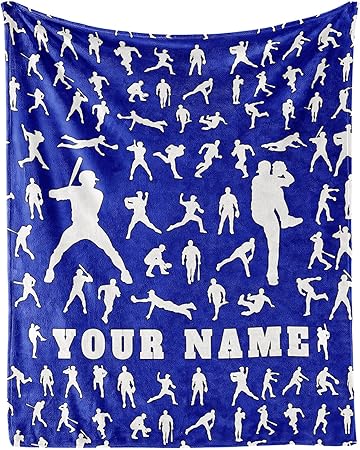 Custom Baseball Throw Blanket for Teen - 50x60 Inches Throw Size - Soft Fluffy Cozy Blankets Gift - Blue Sports Blanket Throws for Living Room Decorative