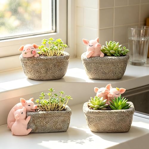 Pig Decor Pot Cute Piggy Succulent Planter Home Desk Office Fairy Garden Decoration Pig Gifts Ideal Gifts for Women, Mom or Birthday Christmas Pig Lovers Gift