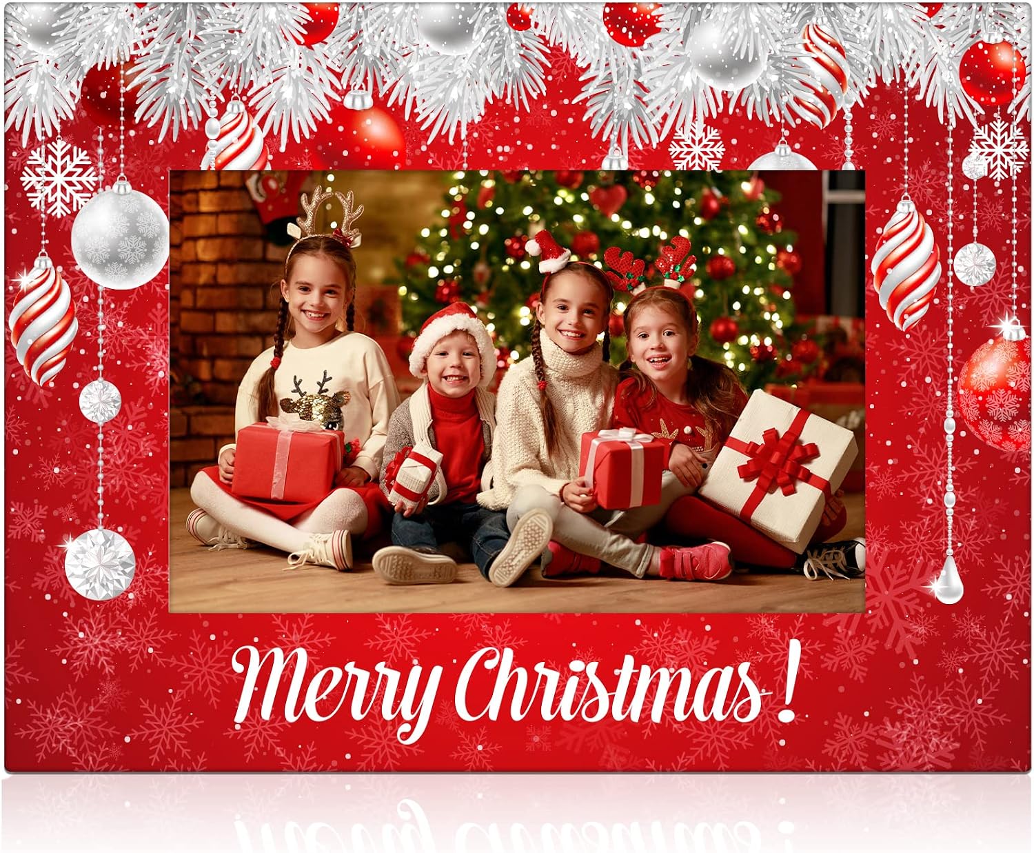 party greeting Christmas Picture Frame 4x6 Christmas Ceramic Photo Frame Decorations Holiday Christmas Xmas Gifts Vertically or Horizontally Suitable for Desktop Use (Christmas Ball)