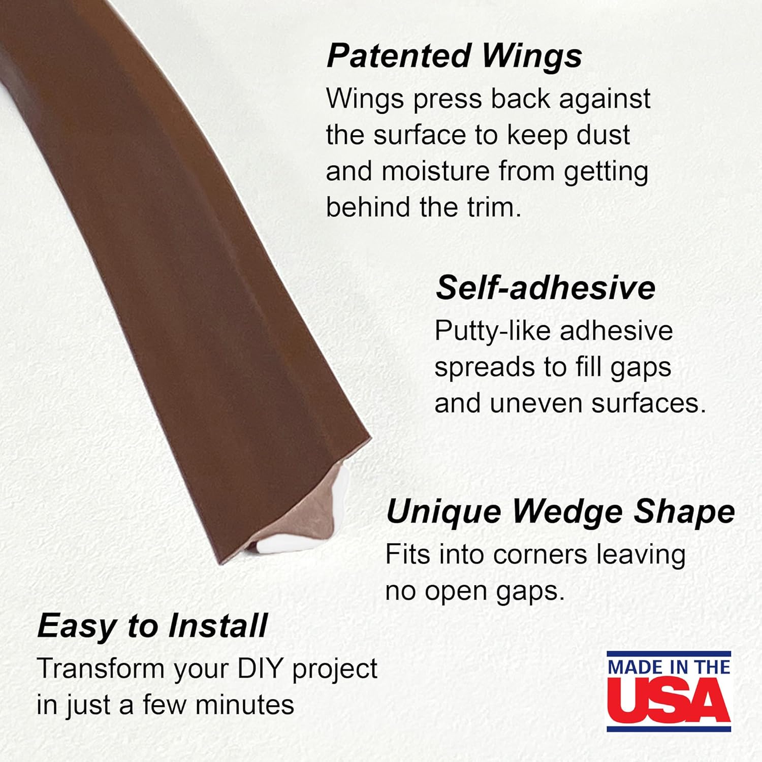 InstaTrim Self-Adhesive Flexible Trim - 10ft Dark Brown 3/4" Wide Caulk Strip - Many Uses Including Caulking for Bathtubs, Sinks, Counters, Tile, Floors - Made in USA