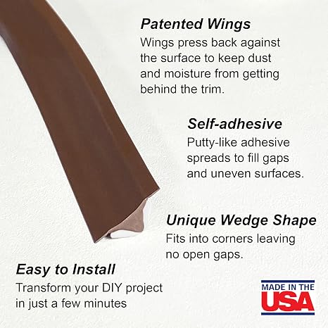 Instatrim Flexible Self-Adhesive Trim Bundle with Applicator - Caulking Kit with 10ft Dark Brown 3/4 Wide Caulk Strip, 6 Corner Pieces, Applicator Tool - InstaTrim The Original Flexible Trim | Includes dark brown 3/4 in x 10 ft self-adhesive trim, applicator, and six corner/end caps for clean, finished installations.