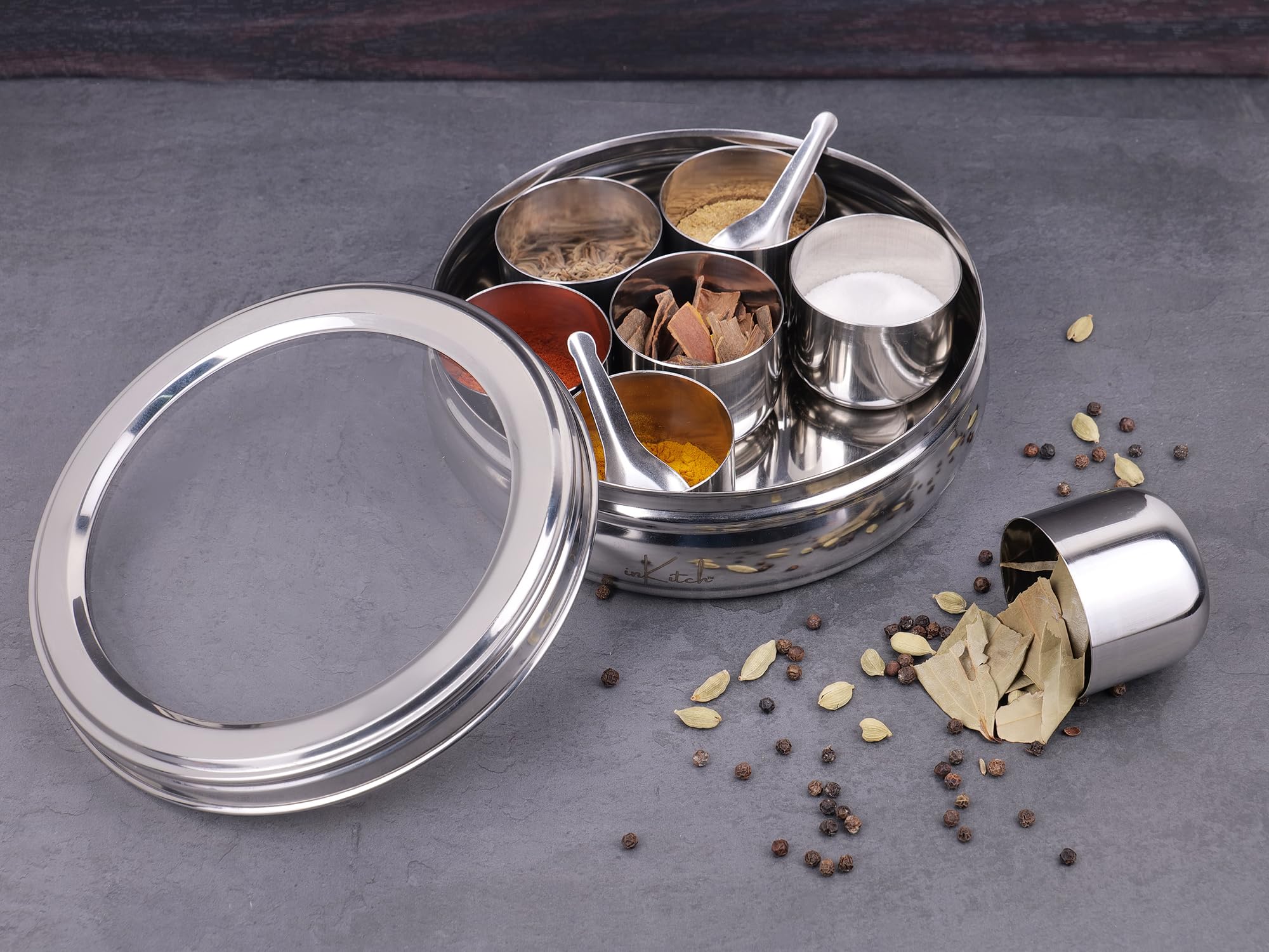 Stainless Steel Spice Box - 7 Containers & Spoon -6