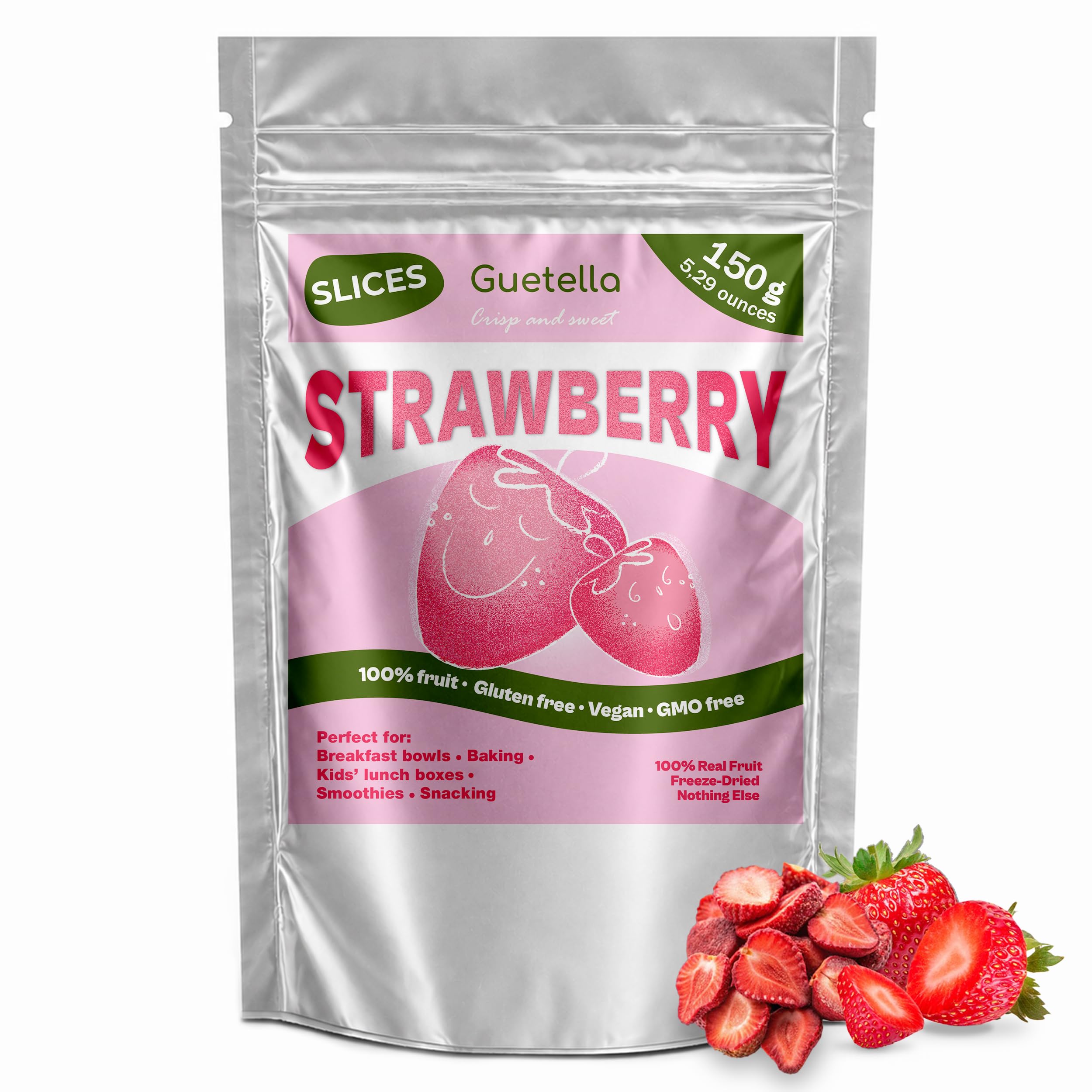 Gefriergetrocknete Erdbeeren, Obst in Scheiben, 100% Trockenfrüchte, natürlich, frei von Zusatzstoffen, höchste Qualität, Erdbeerchips, vegan, Snacks, reines Obst