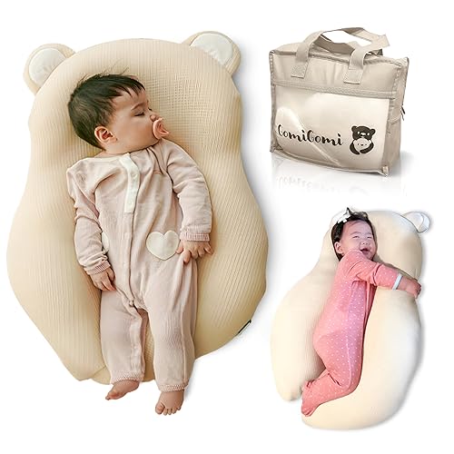 Almohada de bebé (funda + almohada) antirollo, lactancia y características de tiempo boca abajo, tela de malla de aire 3D para transpirabilidad.