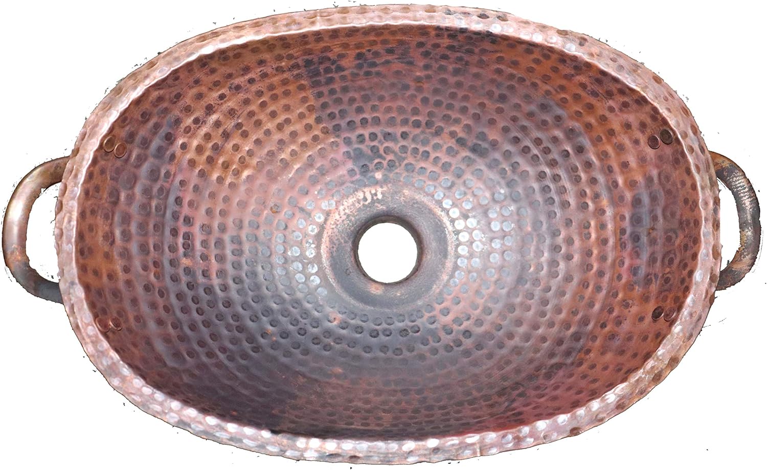 Side Handles Oval Rustic Copper Bathroom Small Compact Sink Household Interior Design Renovation Washbasin Wash Bowl Antique Basin