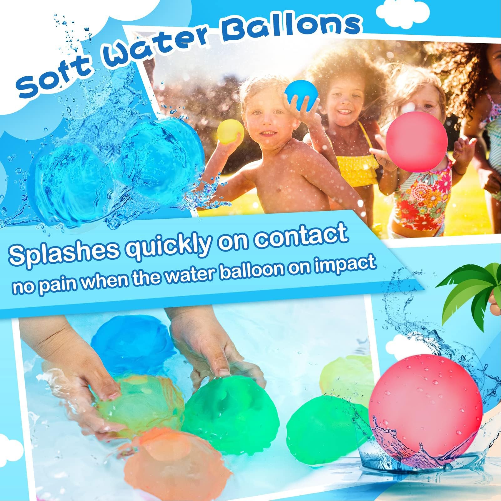Wasserbomben Wiederverwendbar, Reusable Wasserballons mit Netzbeutel, Selbstdichtende Silikon Wasserbombe, Sommerspaß-Wasserspielzeug Pool Spielzeug für Party, Wasserpark, Familienspiel(12 Stück)