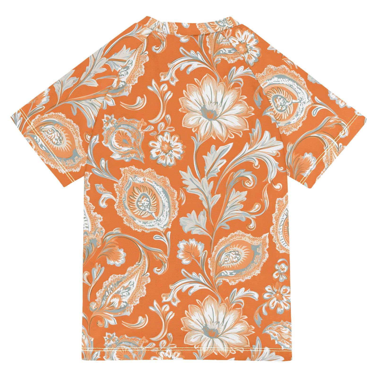 ALAZA Boys Rash Guard Swimming Shirt for Boys Short Sleeve Paisley Orange UPF 50+ 5-6T