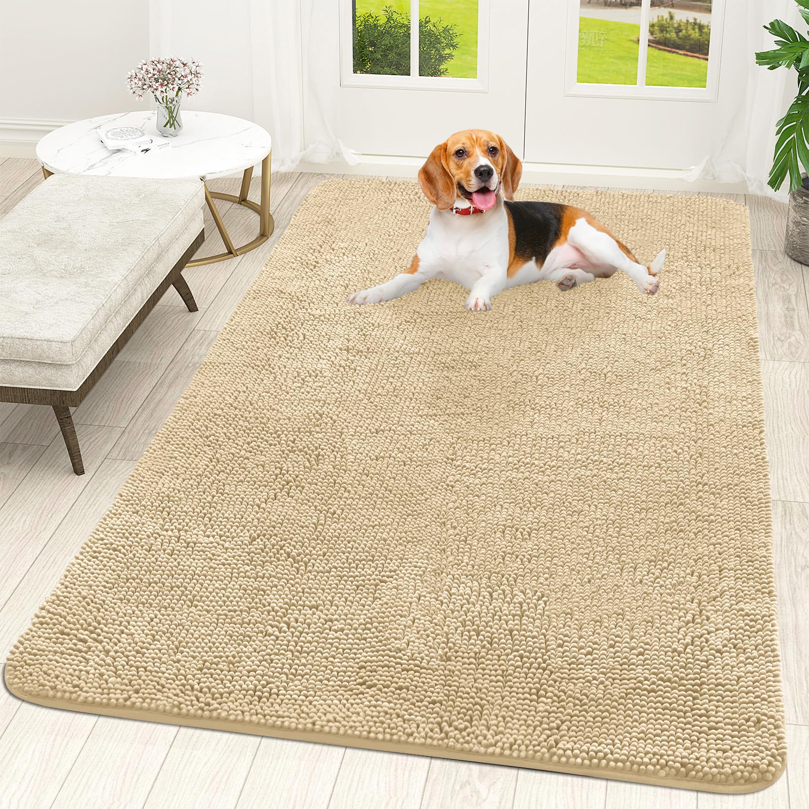 OLANLY Dog Door Mat for Muddy Paws 59x35, Super Absorbent Chenille Mud Mat