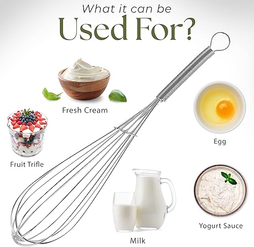 Miniatura 5 de Alpine Cuisine Juego de 3 batidores de alambre de acero inoxidable con mango ergonómico, batidor de huevo, batidor de salsa y batidor plano