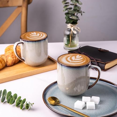 Vista 27 de LERATIO Juego de 6 tazas de café de cerámica de 12 onzas, tazas de café grandes de porcelana con mango grande para café con leche, capuchino, leche