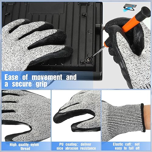 Miniatura 4 de Copkim 18 pares de guantes de nivel 5 resistentes a los cortes, guantes protectores ligeros con revestimiento de poliuretano para mujeres y hombres