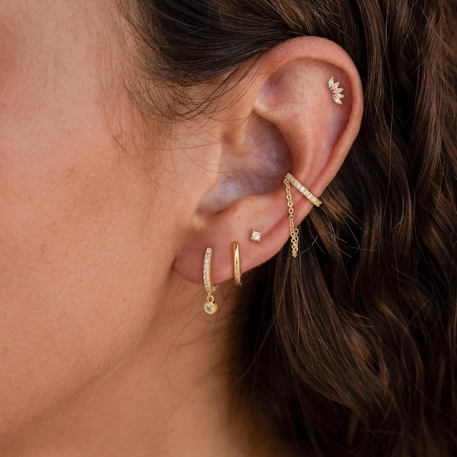 5 Pairs Gold Earrings for Women Teen, Dainty Earring Stacks 14K Gold Plated Cartilage Earrings for Women Trendy Hypoallergenic CZ Ear Cuff Stud Hoop Earring Sets for Multiple Piercing Jewelry - Image 2
