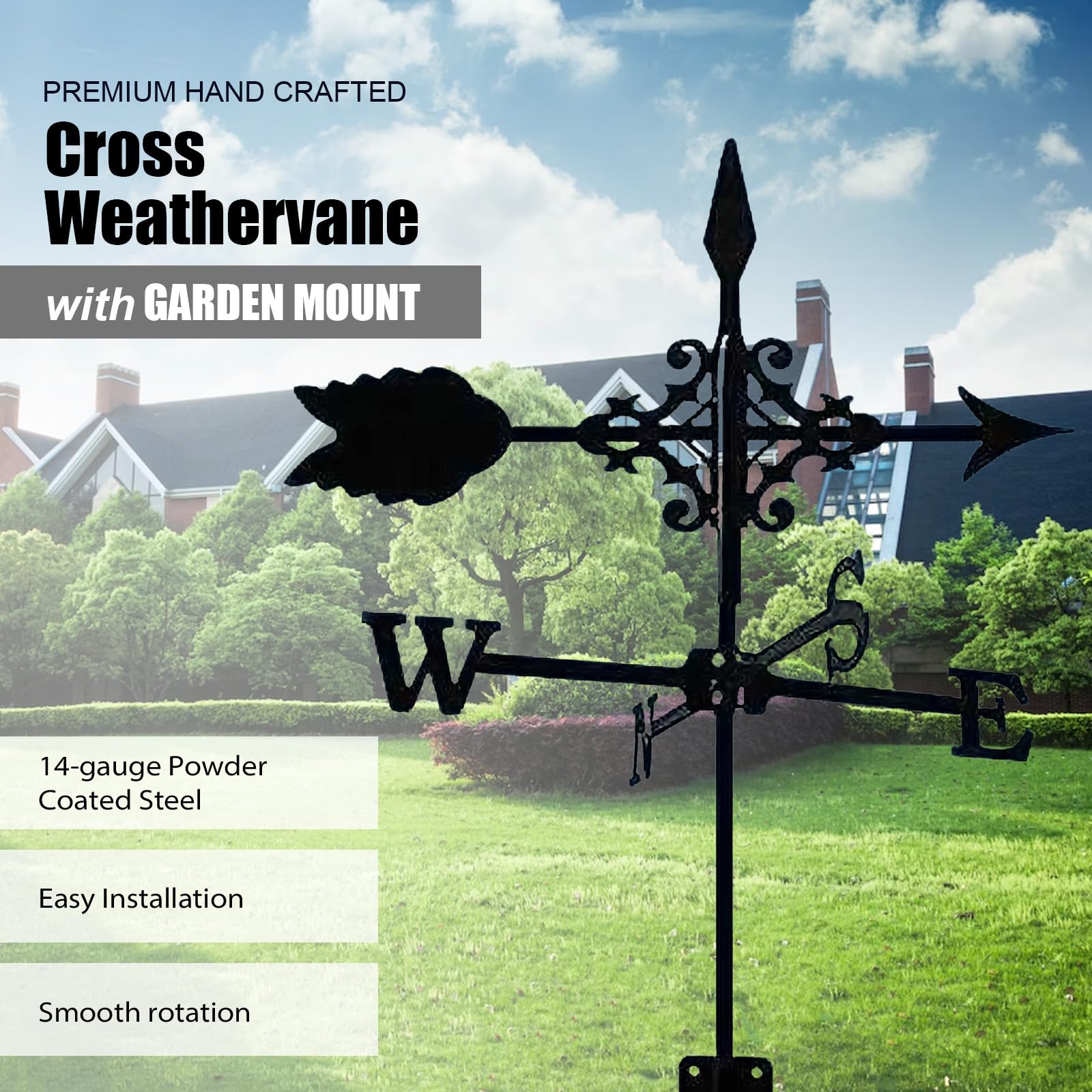 Gallo meteo – Robusta banderuola in metallo per previsioni meteo – banderuola con supporto – statuetta decorativa per cortile, terrazza e tetto (bandiere meteorologiche)