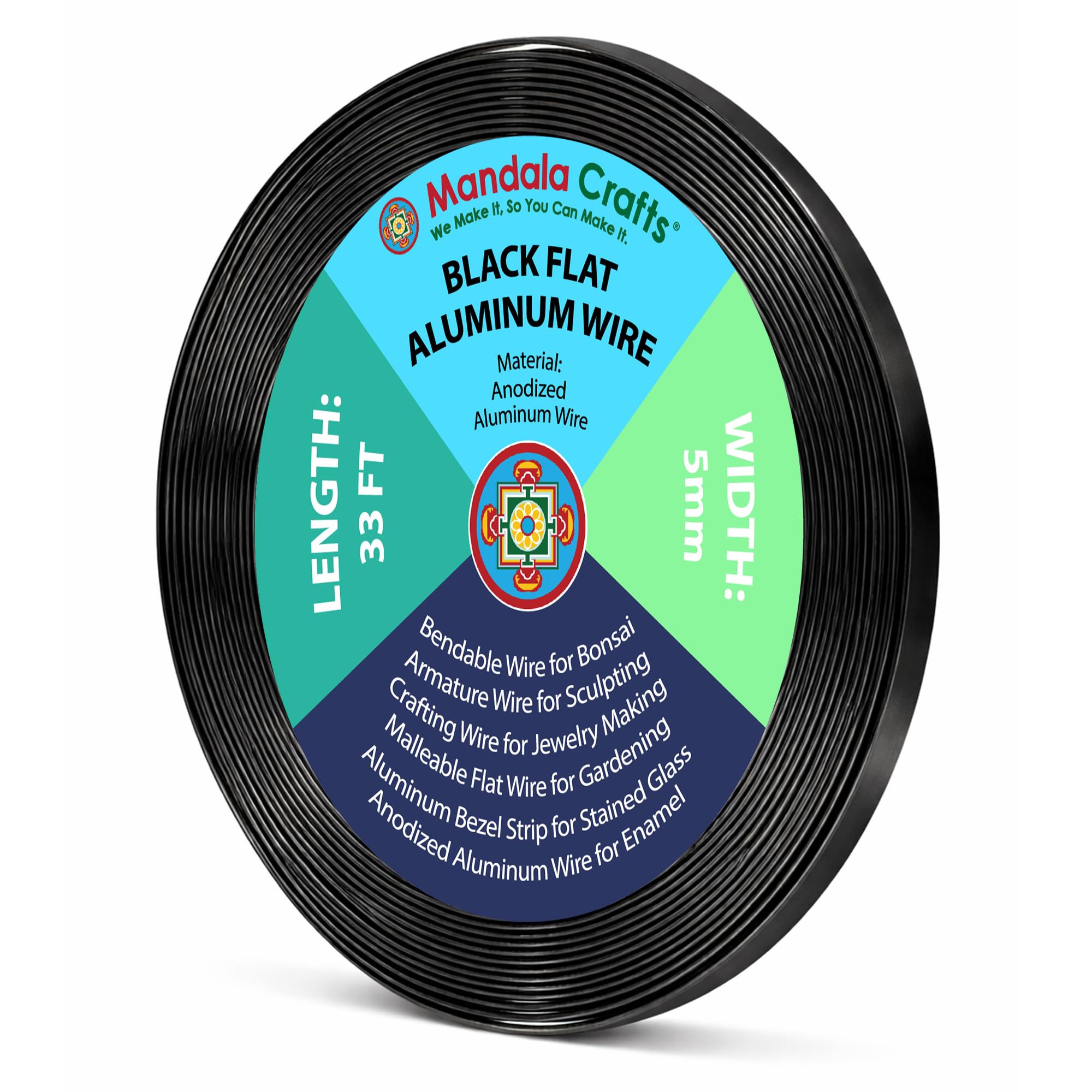 Mandala Crafts 5mm Black Flat Aluminum Crafting Wire for Sculpting