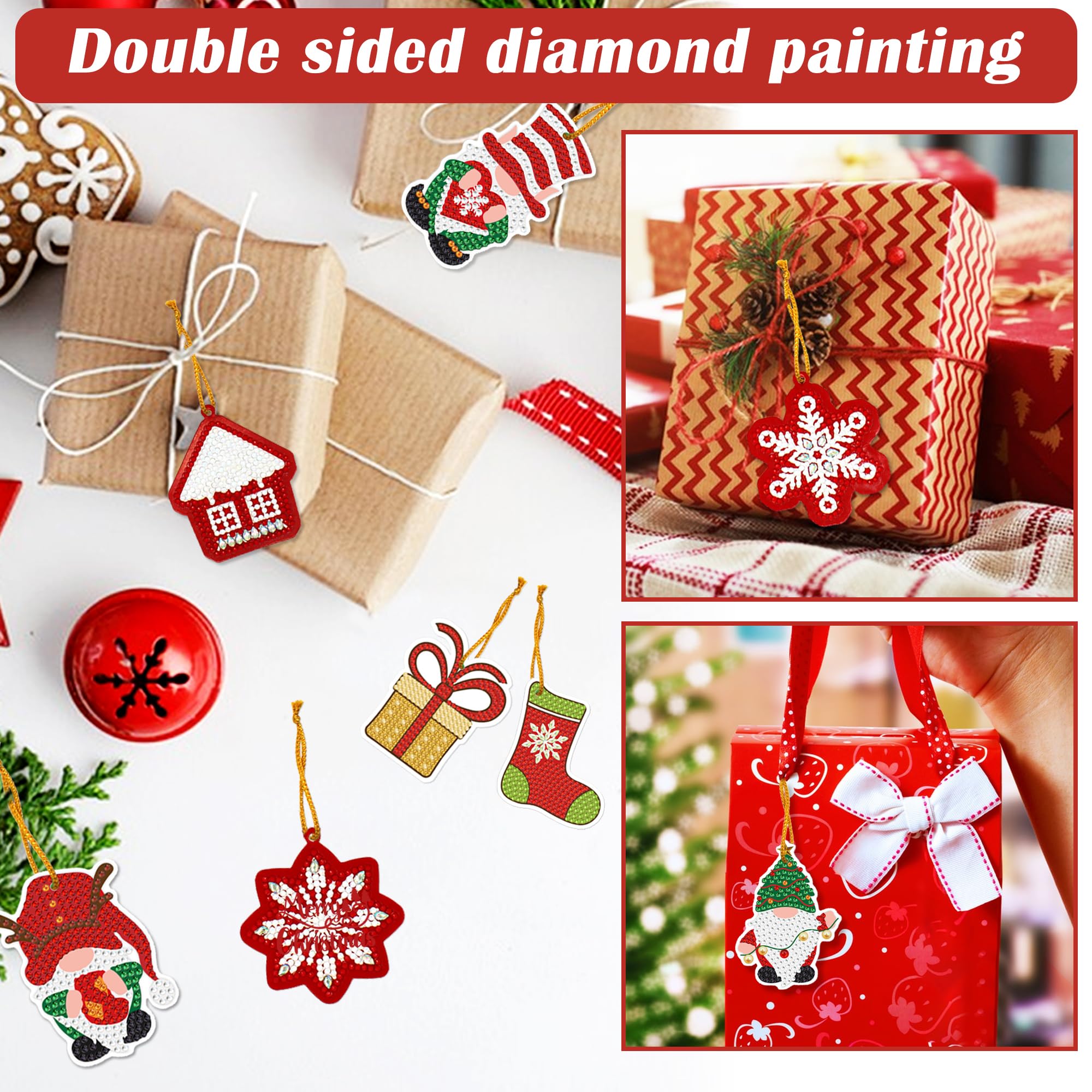 Kit Diamond Painting Portachiavi Natale - 8 Disegni 5D, Fai Da Te, Decorazioni Natalizie