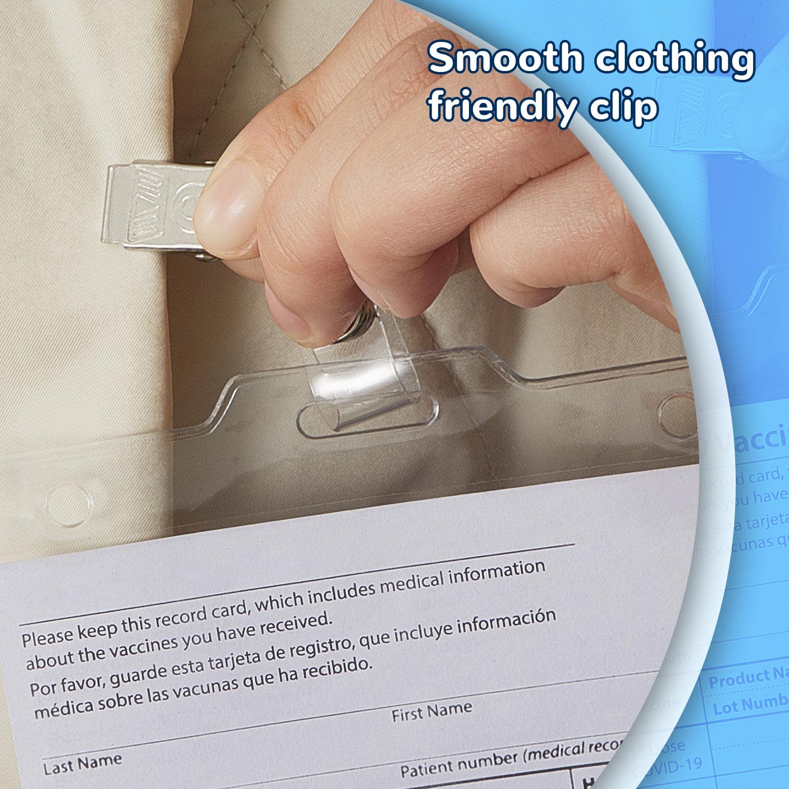 Tenare Lot de 100 porte-noms avec clips pour badges d'identification de 10 x 7,6 cm, pochette horizontale en plastique vinyle transparent imperméable, pour voyages et événements