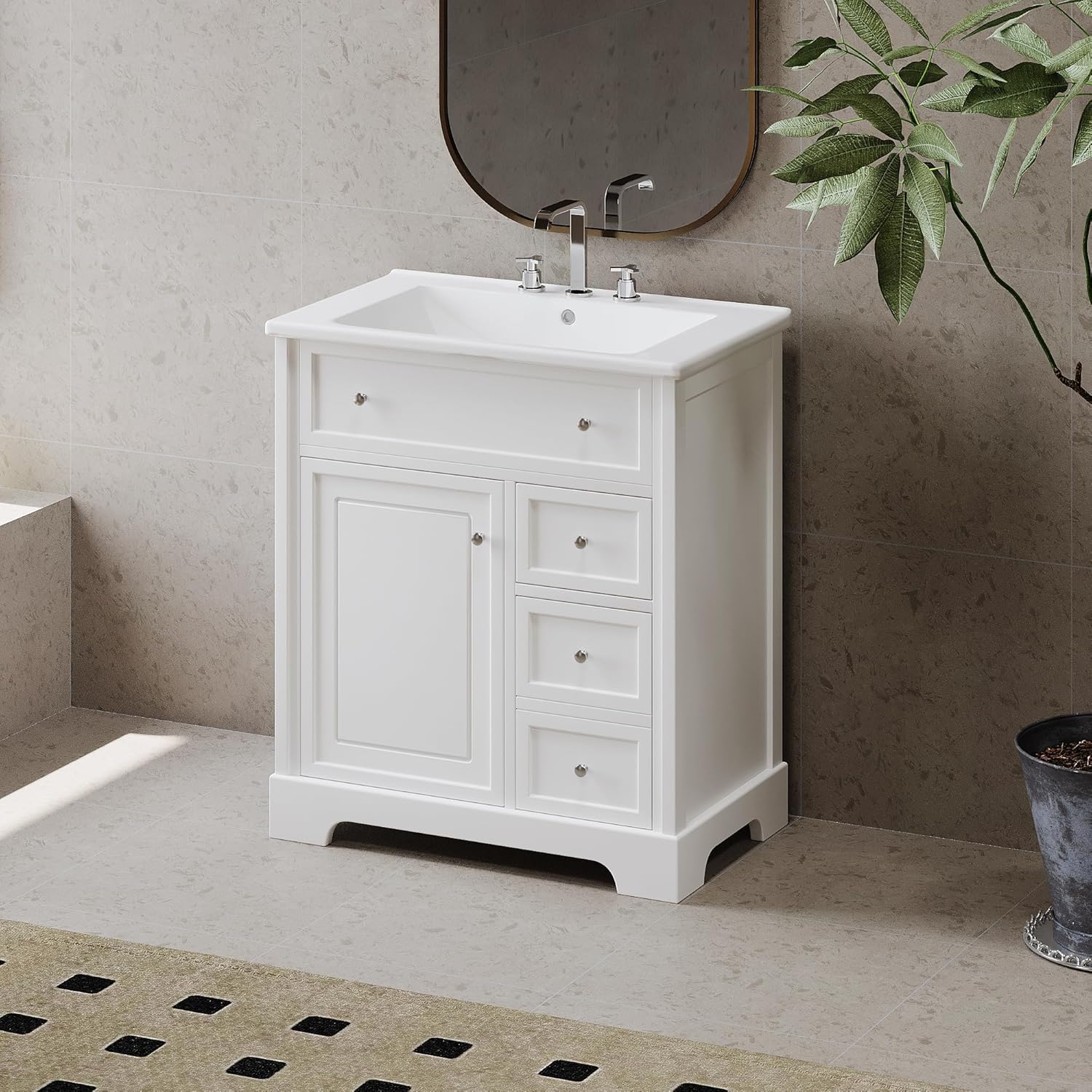 Merax 30 Inch Bathroom Vanities with Undermount Ceramic Sink, Two Pull in/Out Drawers, Soft Closing Doors, Solid Wood Frame & MDF Board, White