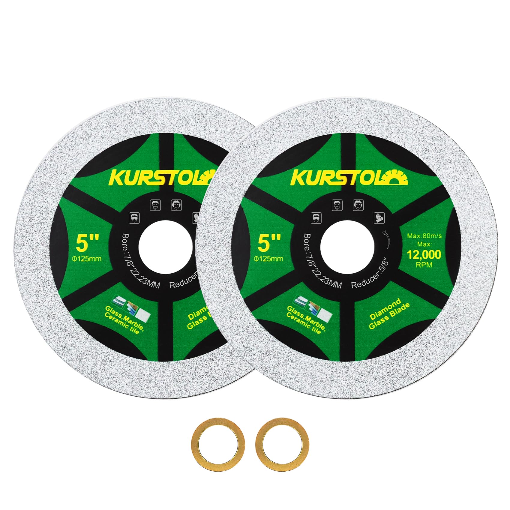 KURSTOL Diamond Glass Cutting Disc - 2pcs125mm Ultra-Thin Cut-off Wheel bore 22.23-15.875mm for Glass, Jade, Crystal, Wine Bottle, Ceramic Tile