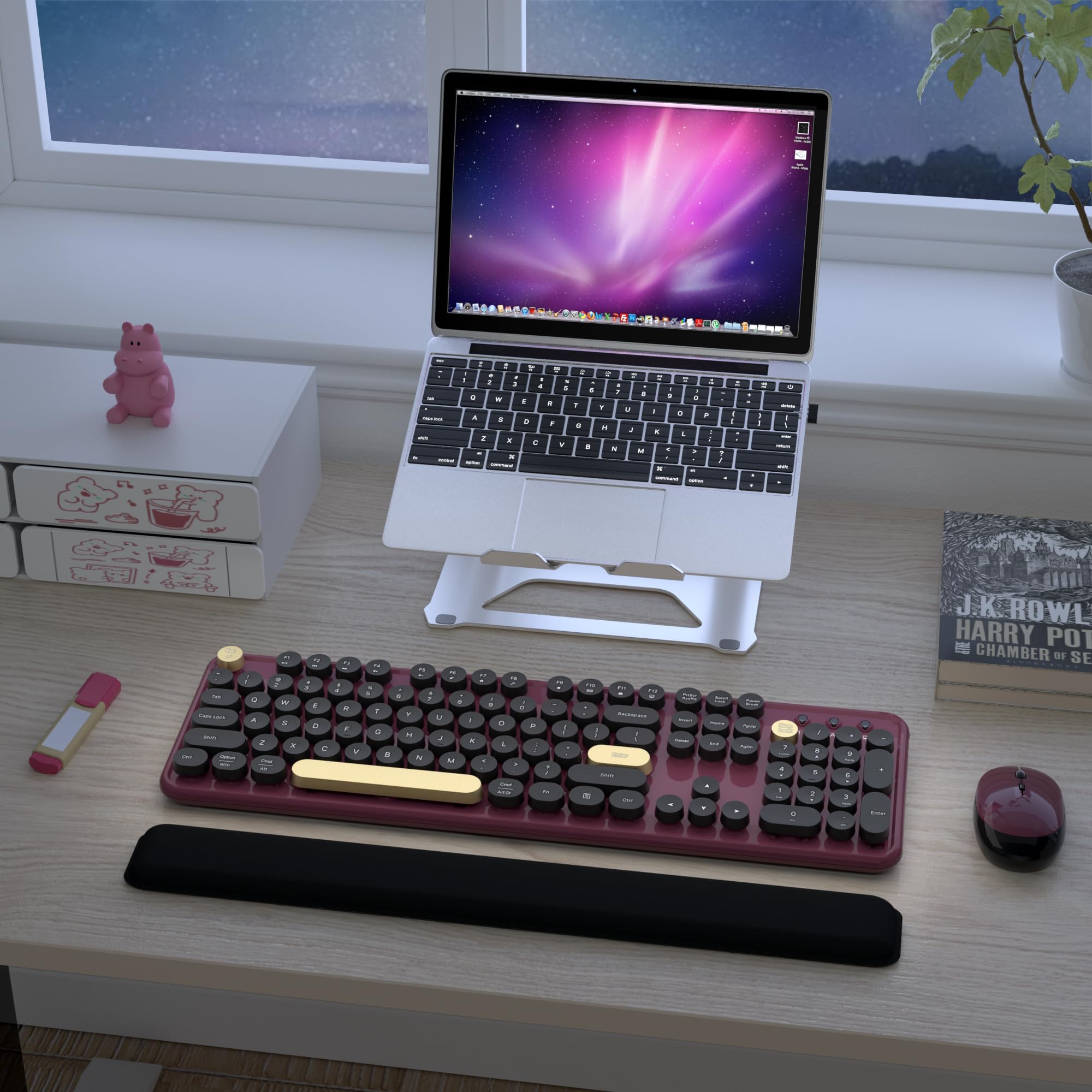 Links9+ Bezprzewodowe kombinacje klawiatury i myszy, retro klawiatura i mysz, bezprzewodowa, pełny rozmiar, połączenie 2,4 GHz i mysz optyczna do Windows, Mac, PC, laptopa do domu i biura