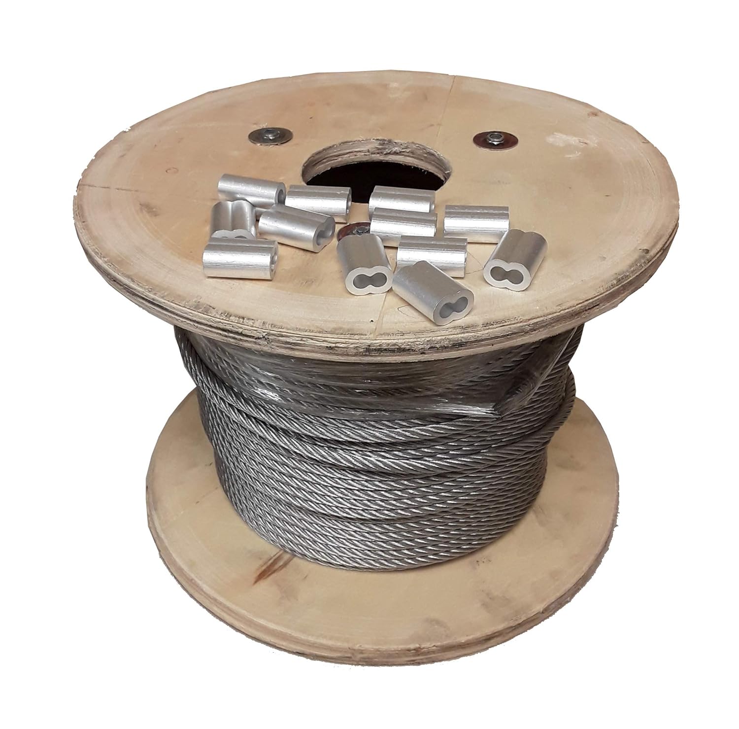 7 x 19 Galvanized Aircraft Cable Wire Rope 5/16 200 ft with Aluminum Sleeves (12 PCS 5/16 Aluminum Sleeves)