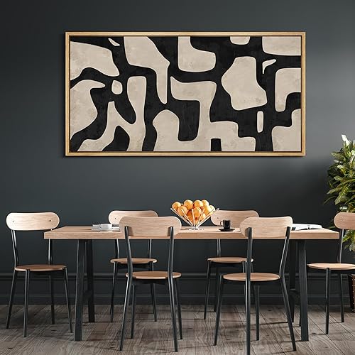 Miniatura 3 de MUDECOR Lienzo enmarcado extra grande para pared, contornos abstractos, ilustraciones en blanco y negro, ilustraciones antiguas retro, bellas