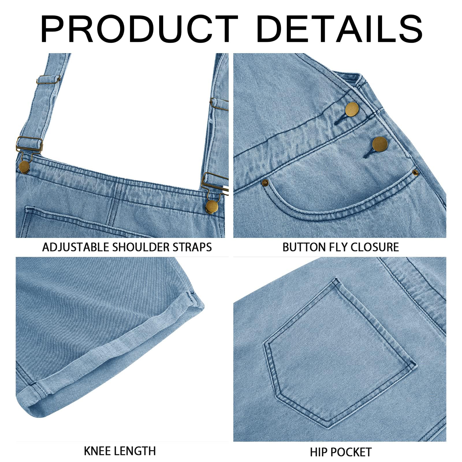 Runcati Peto de algodón para hombre, pantalones vaqueros cortos, pantalones de trabajo, corte holgado, mono vaquero con bolsillos