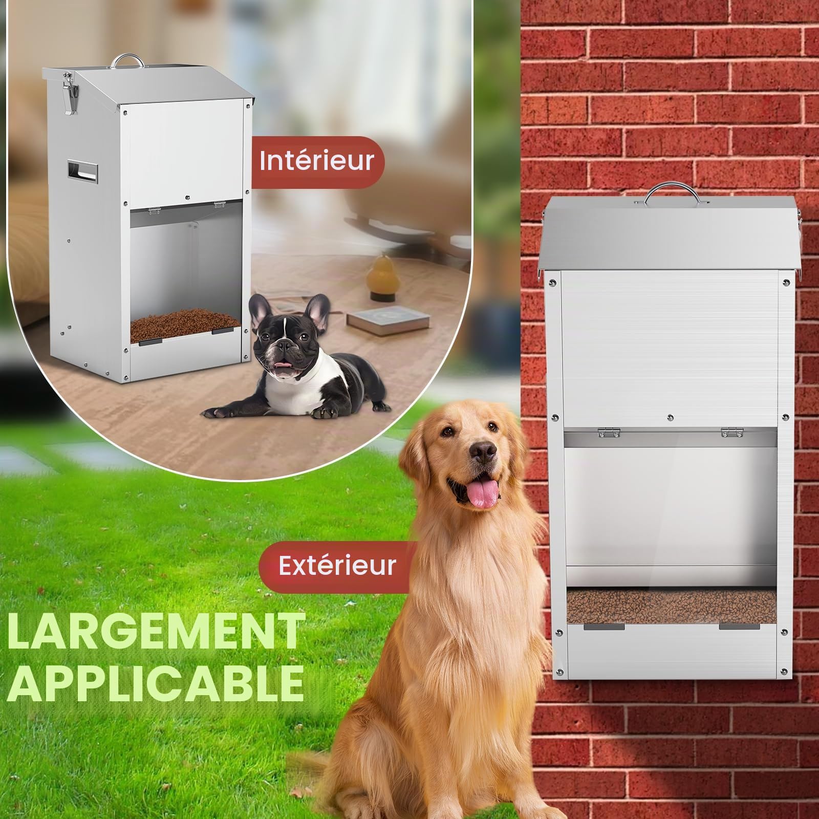 Distributeur Automatique De Nourriture pour Chien De 20L, Grande Capacité, en Acier Inoxydable, pour L'extérieur, À Gravité, Mangeoire d'alimentation Automatique pour Les Grands Chiens