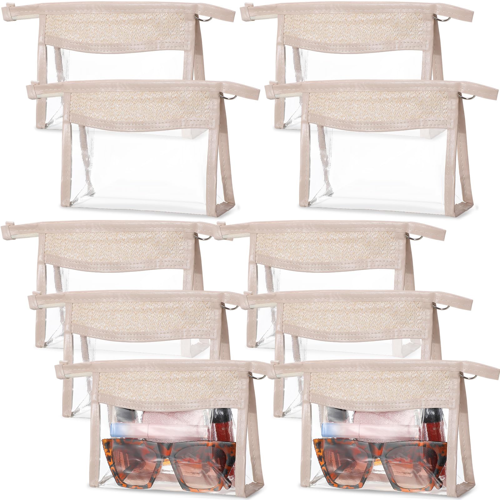 Kacctyen 10 Pcs Boho Clear Bridesmaid Makeup Bags Waterproof Beach Pouch Woven Suncreen Cosmetic Bag with Zipper for Bridesmaid Gifts Wedding Party