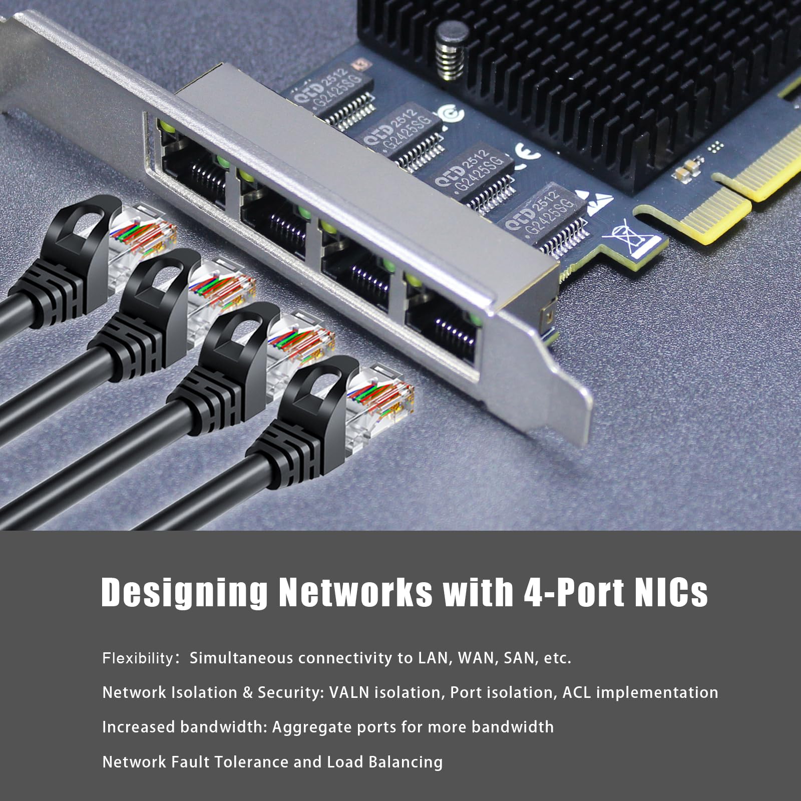 GLOTRENDS LE8245(A3) Scheda di rete a 4 porte Ethernet da 2.5Gb per PC desktop, 4 porte LAN RJ45, interfaccia PCIE X4, staffa standard e a basso profilo