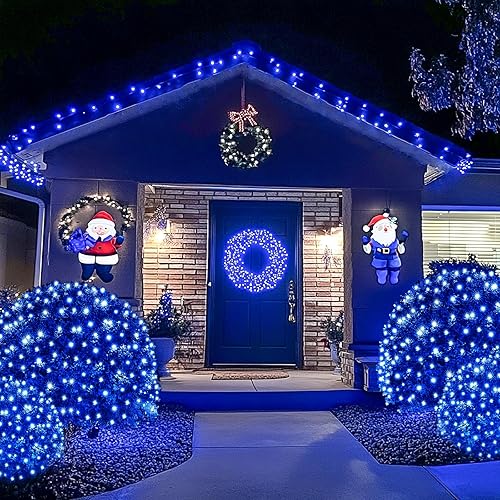 Miniatura 4 de JMEXSUSS 200 luces LED azules de red de Navidad, 9.8 pies x 6.6 pies, luces de arbusto de Navidad conectables con control remoto, 8 modos de