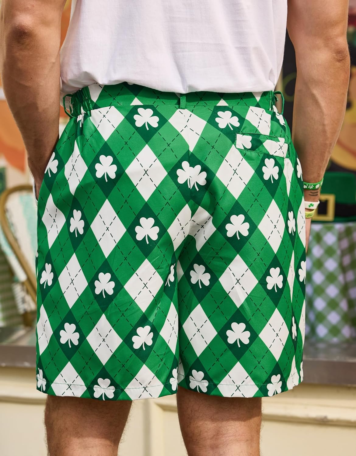 Arvilhill Men's St Patrick's Irish Shamrock Shorts with Pockets (S-XXL)