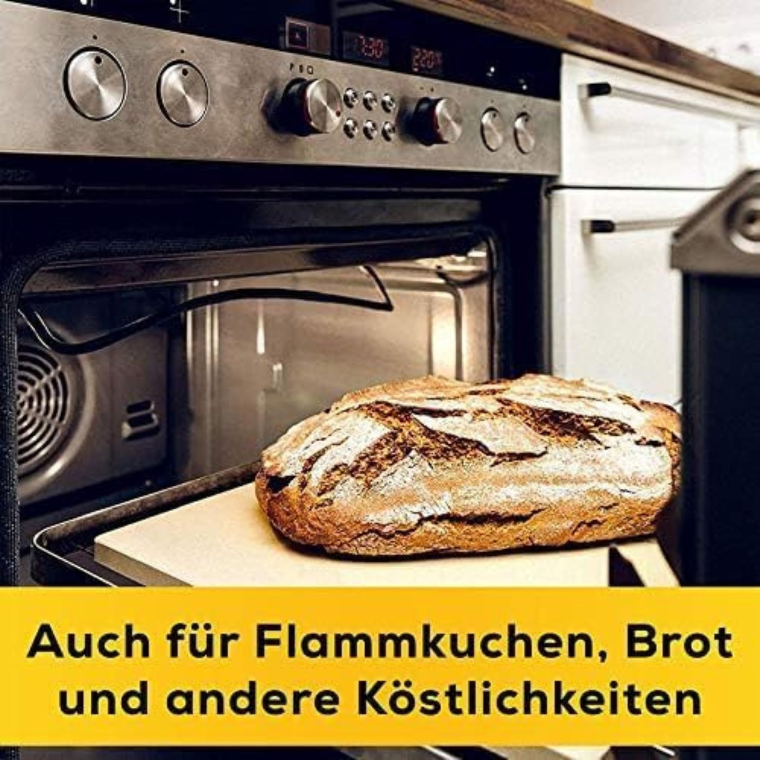 GARCON Pizzastein Set eckig – Pizza Stein für Backofen & Grill, 3-teilig inkl. Pizzaschieber & Rezeptbuch, ideal für Pizza, Flammkuchen & Brot, knuspriger Steinofenboden