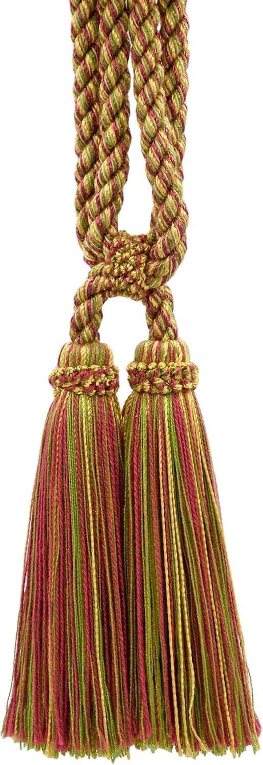 DÉCOPRO Traditional Cotton Double Tassel Curtain Tassel Tieback Tassel Length 5 1/2" (14cm) 27" Spread (68.5cm) (Style# TBC0552) Dark Olive Green #L50 (Dark Yellow Green) Set of 4