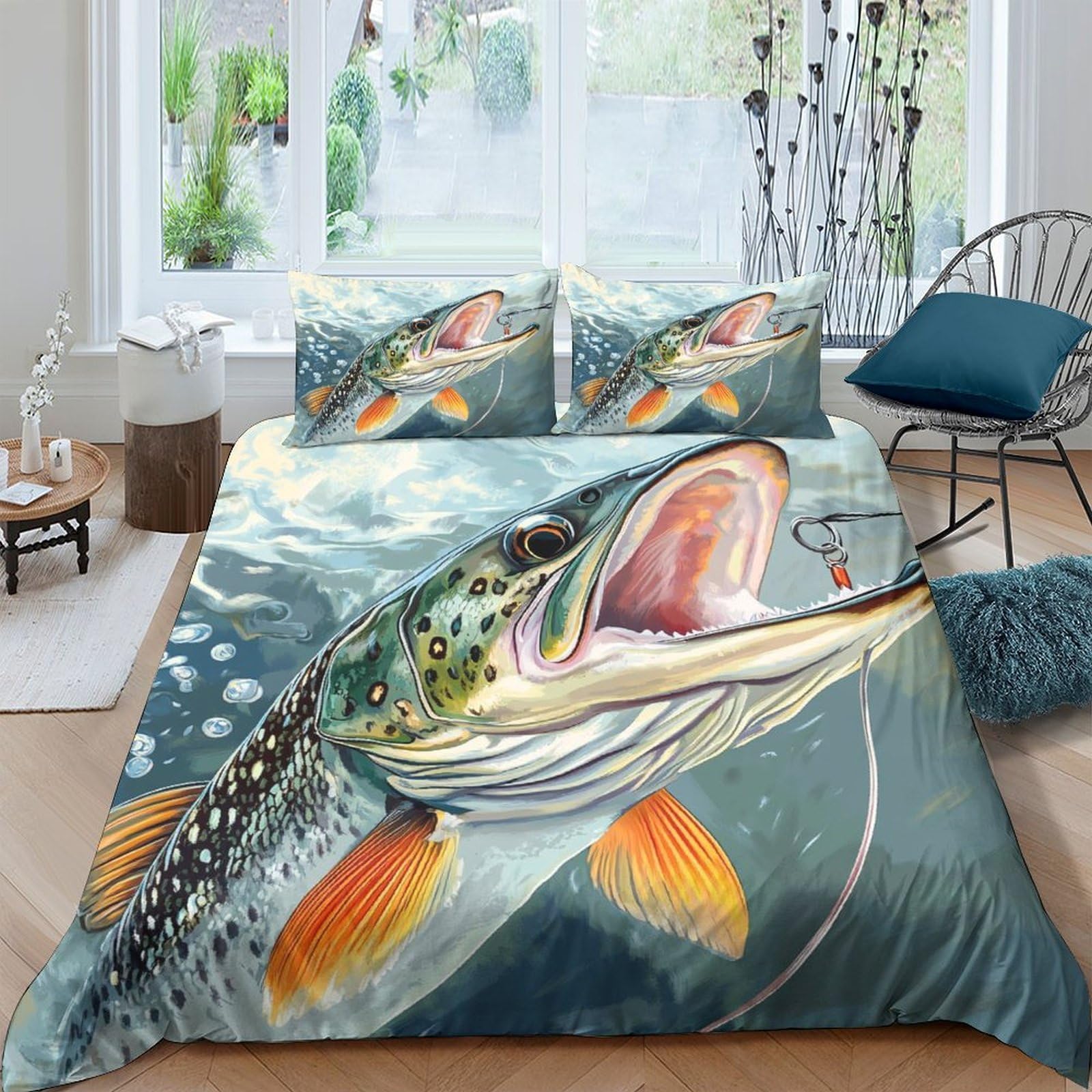 Ctjqhvkz Style-10 3D Printed Lively Trout Fitted Sheet Microfiber Waterproof Fish Artwork Mattress Cover For Bedroom Guestroom Decor Single（135X200cm）
