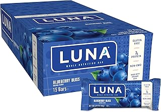 LUNA BAR - Gluten Free Snack Bars - Blueberry Bliss Flavor - 7g of protein - Non-GMO - Plant-Based Wholesome Snacking - On the Go Snacks (1.69 Ounce Snack Bars, 15 Count)