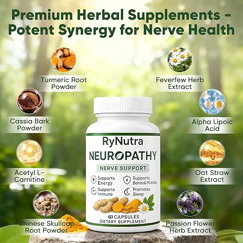 Miniatura 4 de Rynutra - Suplemento para la salud nerviosa y el bienestar con vitaminas C, B12, apoya la energía, el sistema nervioso y el bienestar general, 60